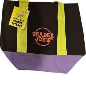 Trader Joe's Mini Canvas Tote Bag Black, Orange, Purple, Orange & Yellow